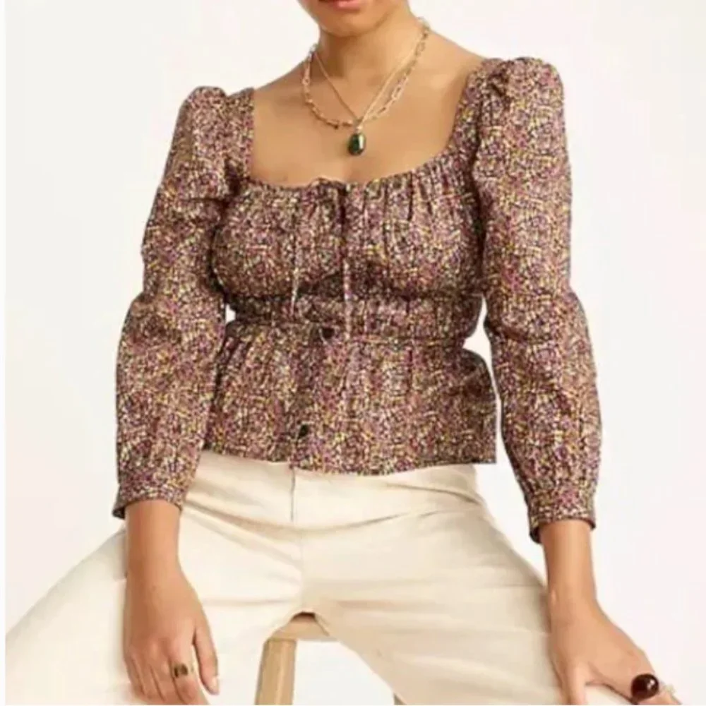 NWT JCREW Cinched-waist organic cotton top in Liberty Busy Izzy print